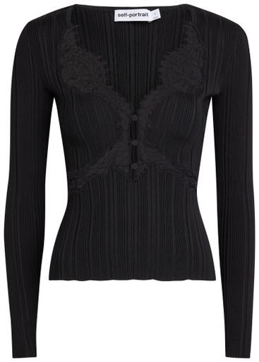 Ribbed lace-trim stretch-knit top by SELF-PORTRAIT