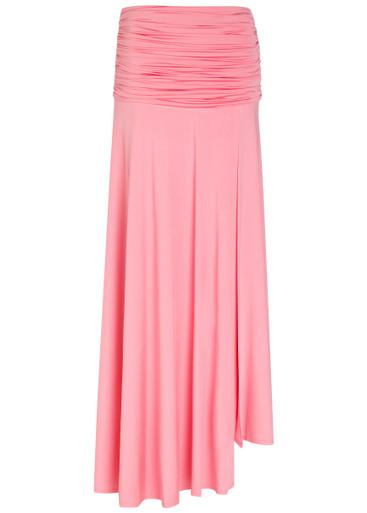 Ruched stretch-jersey maxi skirt by SELF-PORTRAIT