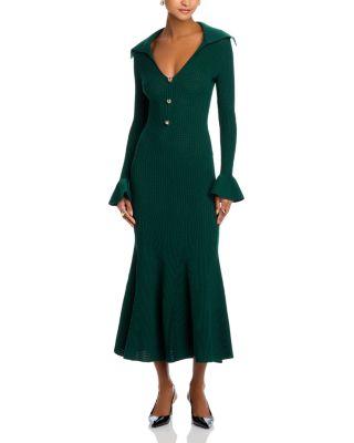Ruffled Cuff Wide Neck Dress by SELF-PORTRAIT