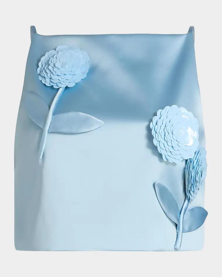 Satin 3D Sequined Flower Top by SELF-PORTRAIT