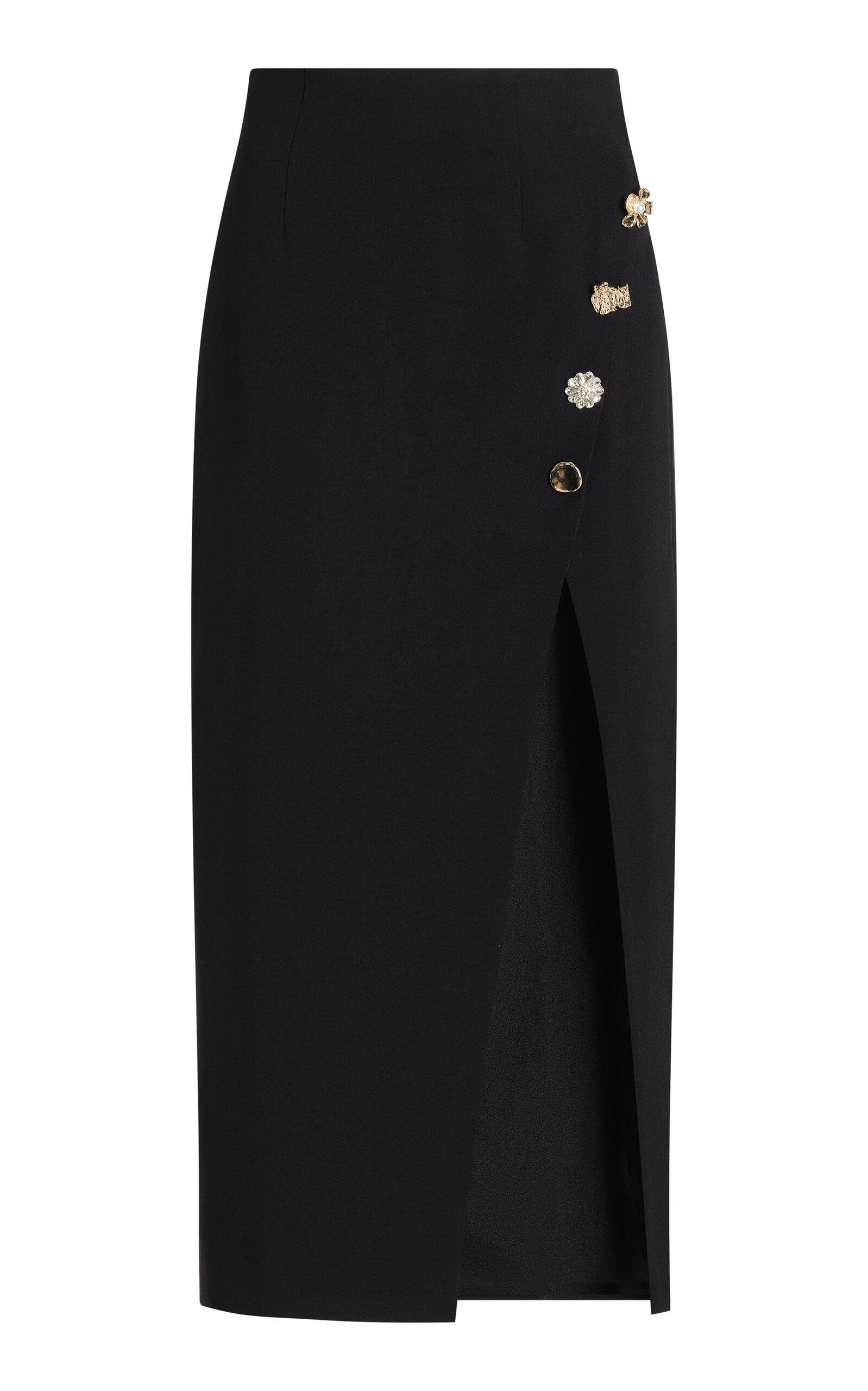 Self Portrait - Embellished Crepe Midi Skirt - Black - US 10 - Moda Operandi by SELF-PORTRAIT