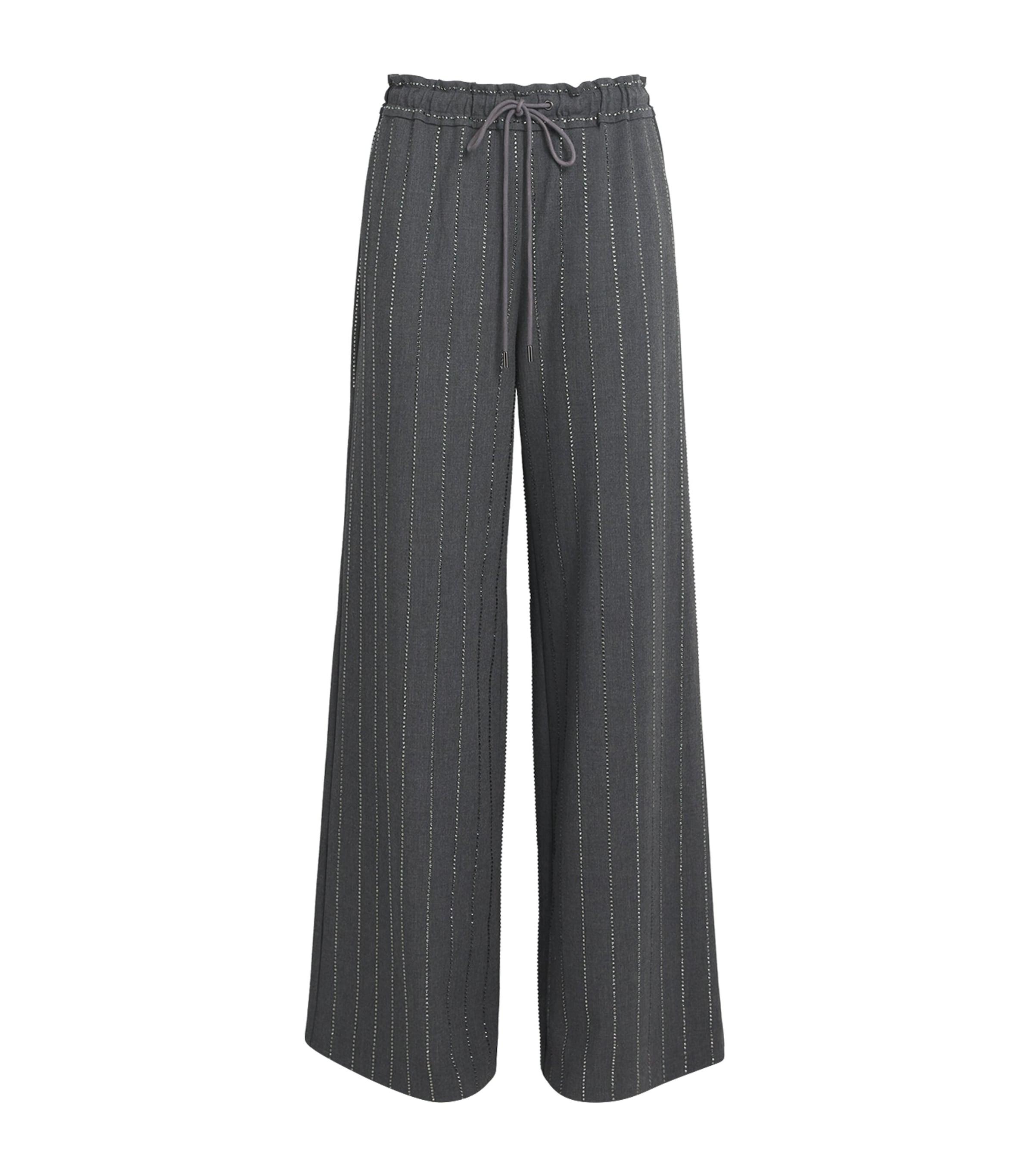Self-Portrait Embellished Pinstripe Wide-Leg Trousers by SELF-PORTRAIT