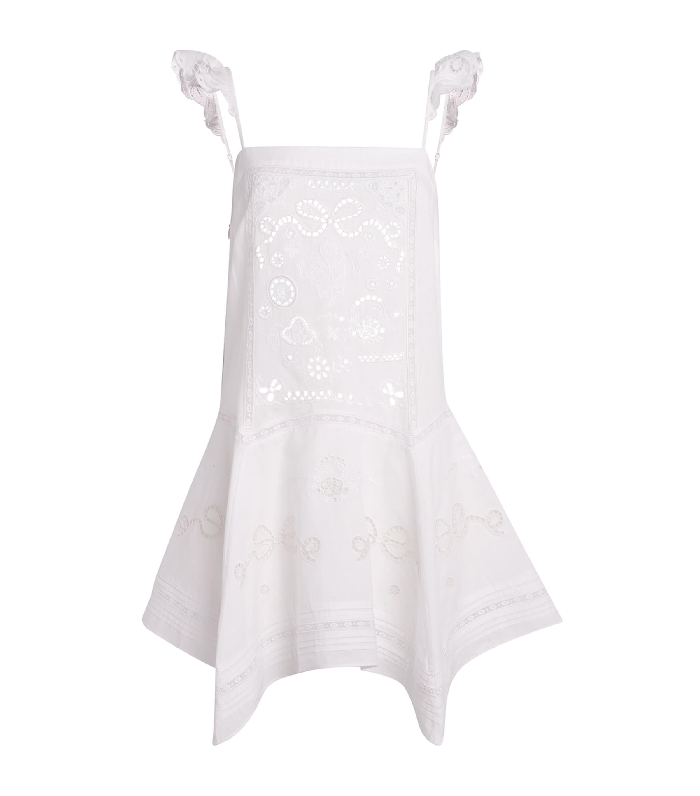 Self-Portrait Linen-Cotton Embroidered Mini Dress by SELF-PORTRAIT