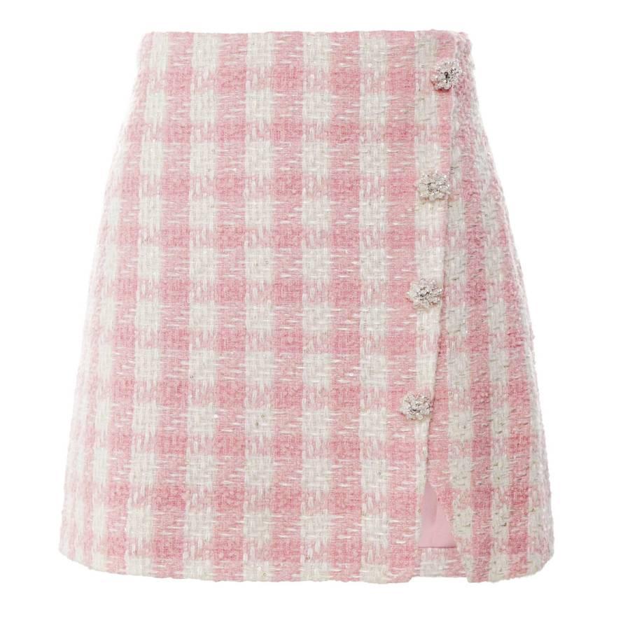Self-Portrait Pink Check Boucle Mini Skirt by SELF-PORTRAIT