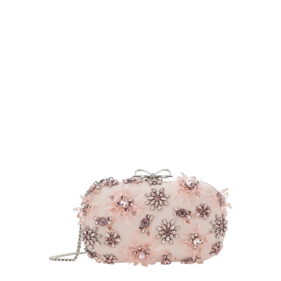 Self-Portrait Pink Clutch Bag With Floral Embellishment And Bow Detail In Tech Fabric And Metal Woman by SELF-PORTRAIT