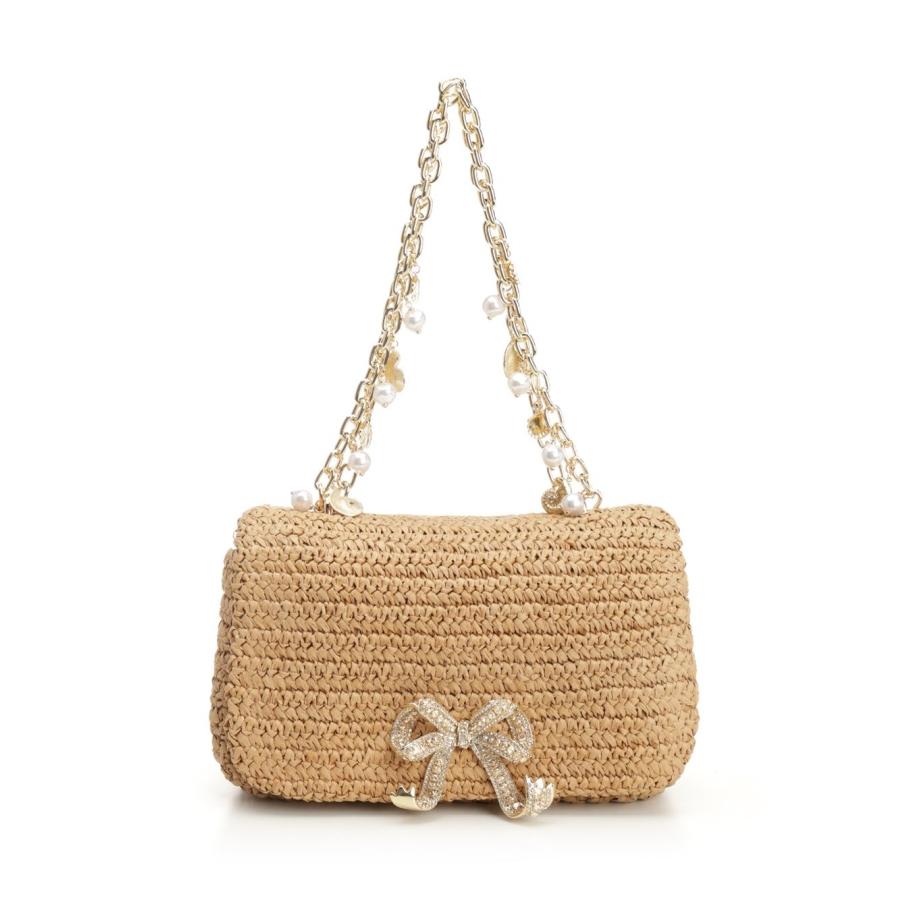 Self-Portrait Raffia Bow Charm Shoulder Bag by SELF-PORTRAIT