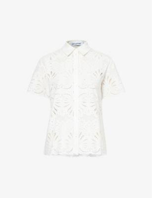 Short-sleeved broderie-anglaise cotton shirt by SELF-PORTRAIT