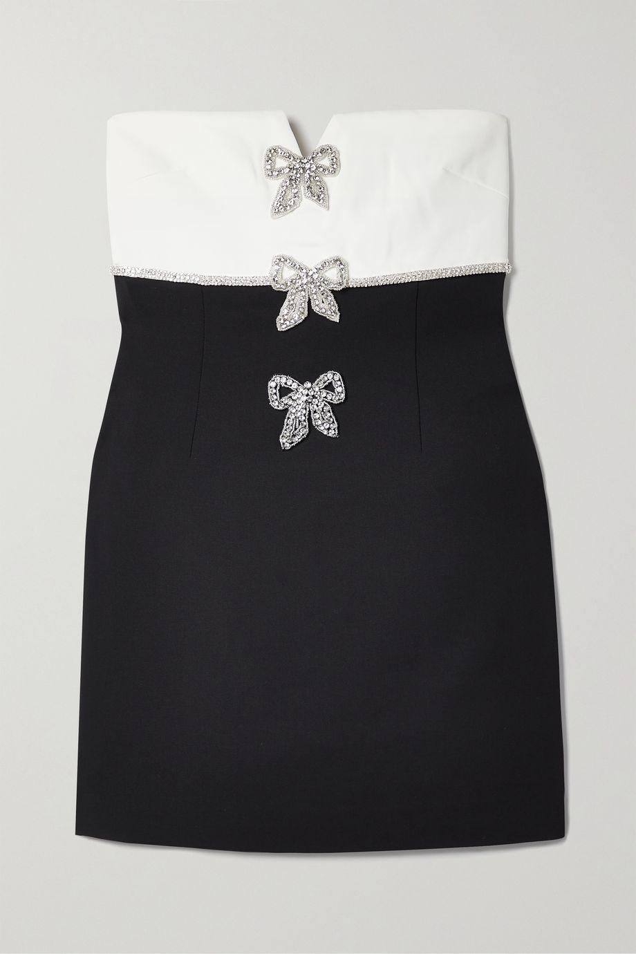 Strapless embellished two-tone twill mini dress by SELF-PORTRAIT