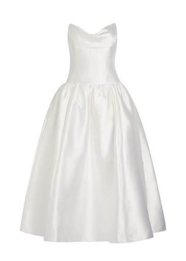 Strapless satin midi dress by SELF-PORTRAIT