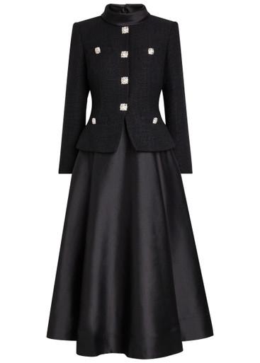 Tailored bouclé and taffeta midi dress by SELF-PORTRAIT