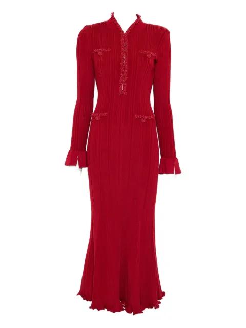 beaded-trim ribbed midi dress by SELF-PORTRAIT
