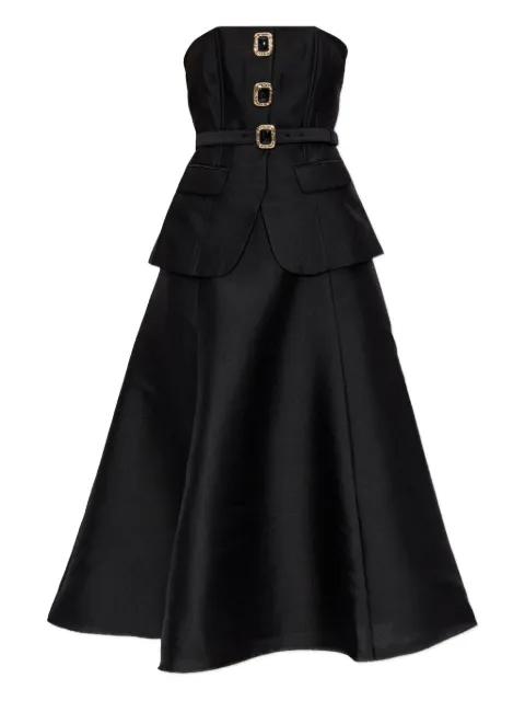 belted buckle-detail dress by SELF-PORTRAIT