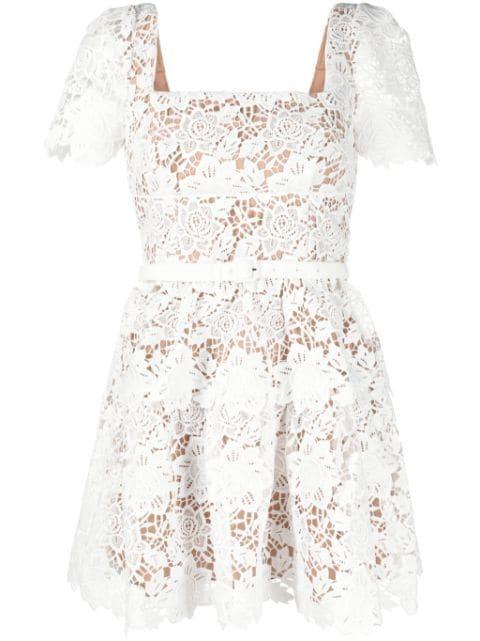 belted guipure-laced minidress by SELF-PORTRAIT