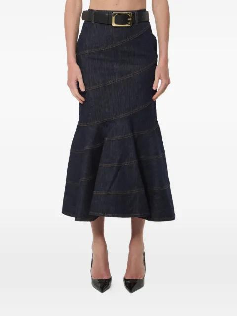 belted mermaid-style midi skirt by SELF-PORTRAIT