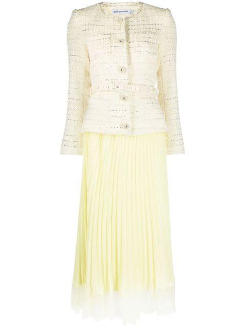 bouclé chiffon midi dress by SELF-PORTRAIT