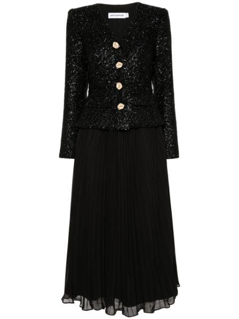bouclé chiffon midi dress by SELF-PORTRAIT