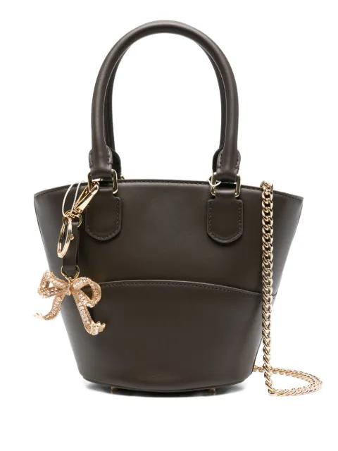 bow-charm leather bucket bag by SELF-PORTRAIT