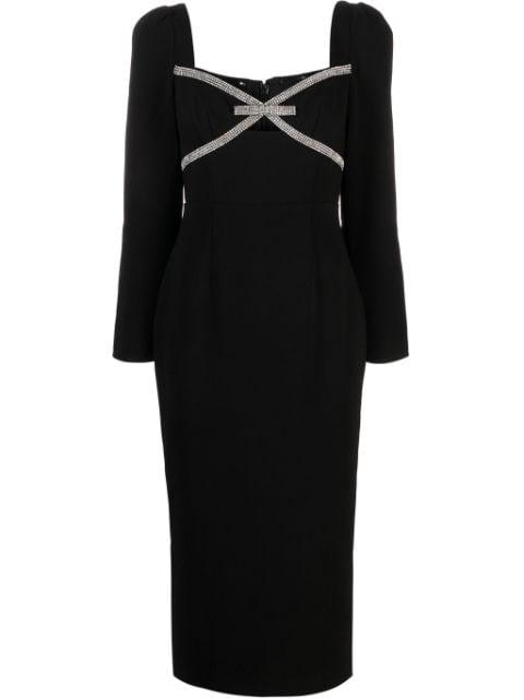 bow-detail crepe midi dress by SELF-PORTRAIT