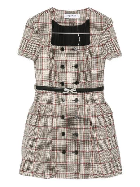 checked short sleeve mini dress by SELF-PORTRAIT
