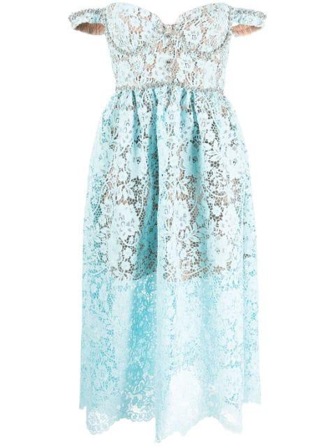 corded-lace off-shoulder dress by SELF-PORTRAIT