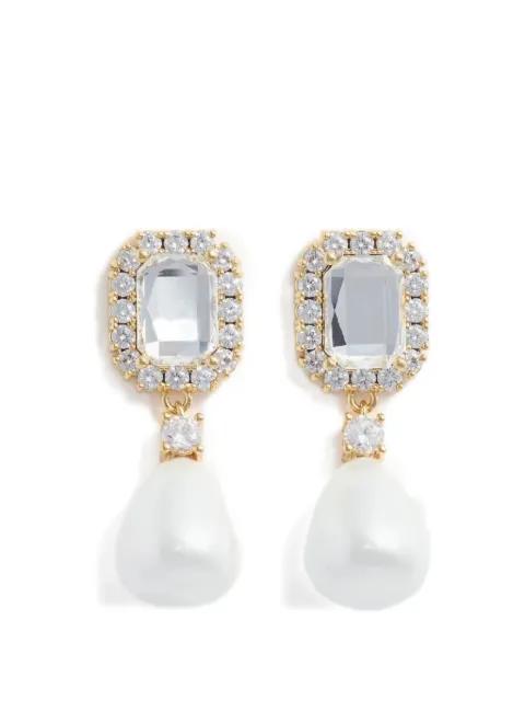 crystal pearl drop earrings by SELF-PORTRAIT