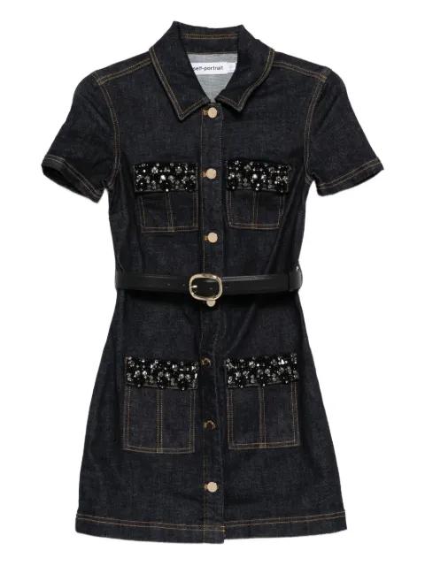 embellished denim mini dress by SELF-PORTRAIT