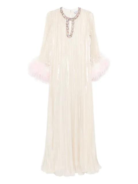 feather-embellished maxi dress by SELF-PORTRAIT