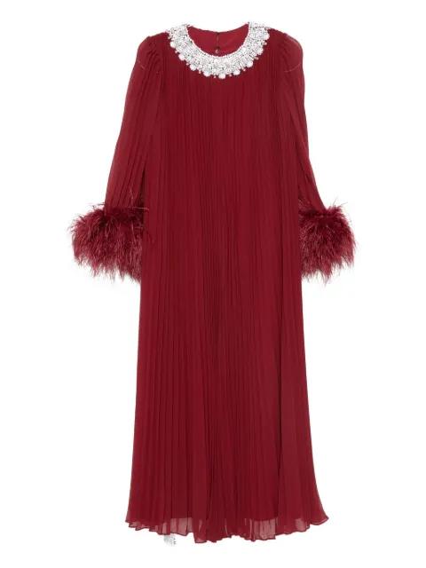 feather-trimmed chiffon midi dress by SELF-PORTRAIT