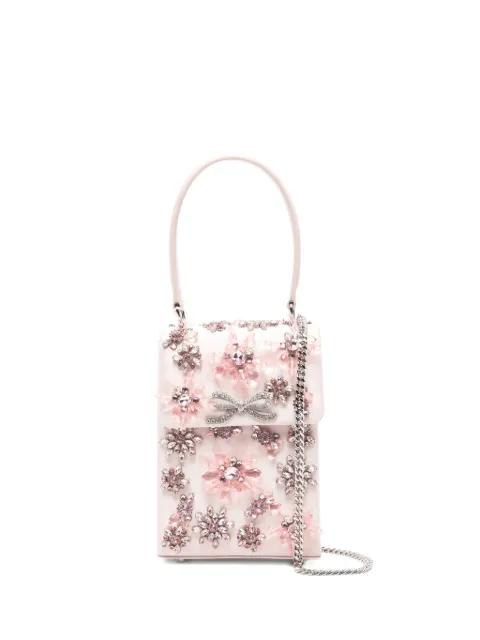 floral-crystal satin mini tote bag by SELF-PORTRAIT