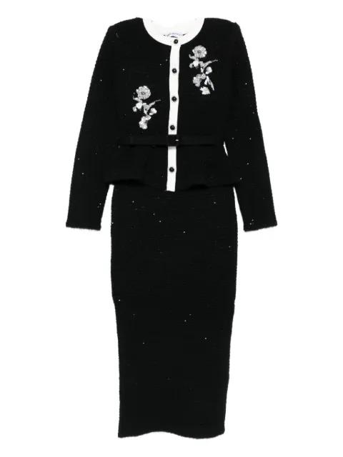 floral-embellished knitted midi dress by SELF-PORTRAIT