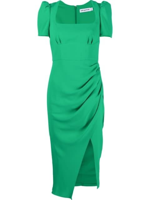 gathered puff-sleeve dress by SELF-PORTRAIT
