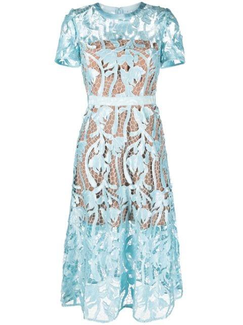 guipure-lace flared midi dress by SELF-PORTRAIT