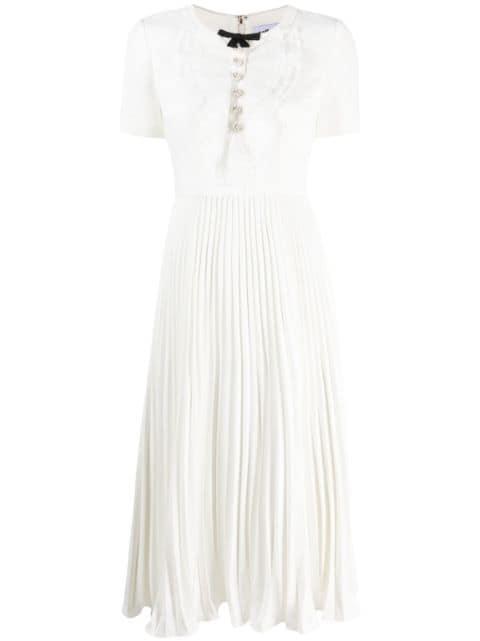 lace-collar pleated midi dress by SELF-PORTRAIT
