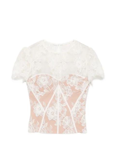 lace-overlay sequin-embellished top by SELF-PORTRAIT