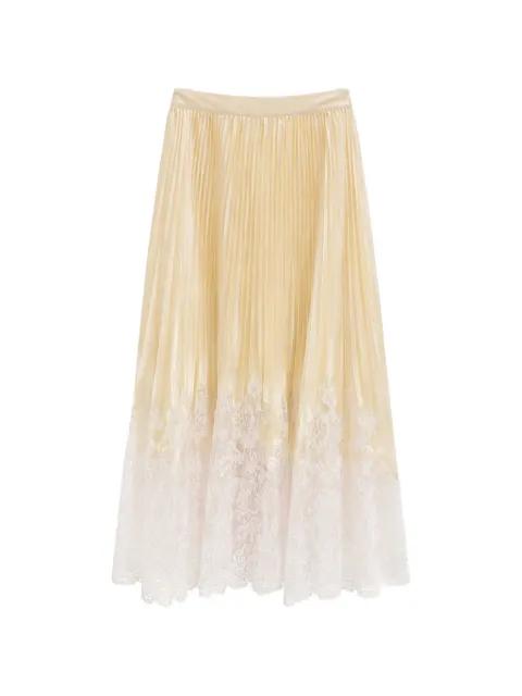 lace pleated midi skirt by SELF-PORTRAIT