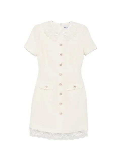 lace-trimmed bouclé mini dress by SELF-PORTRAIT