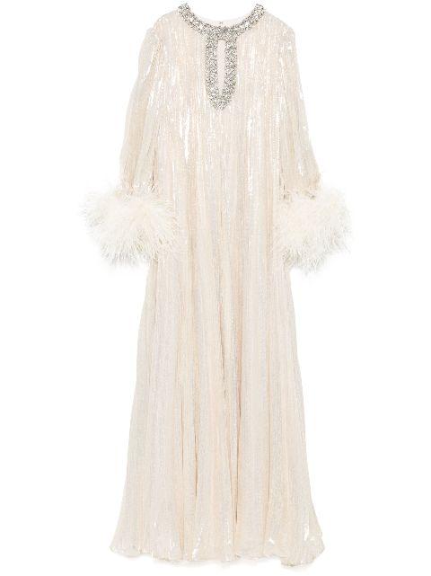 metallic feather maxi dress by SELF-PORTRAIT