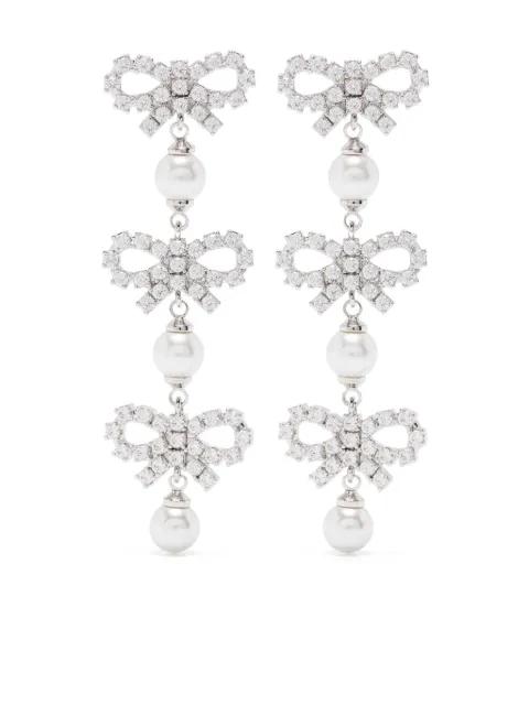micro bow pearl-tiered earrings by SELF-PORTRAIT