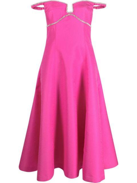 off-shoulder flared midi dress by SELF-PORTRAIT