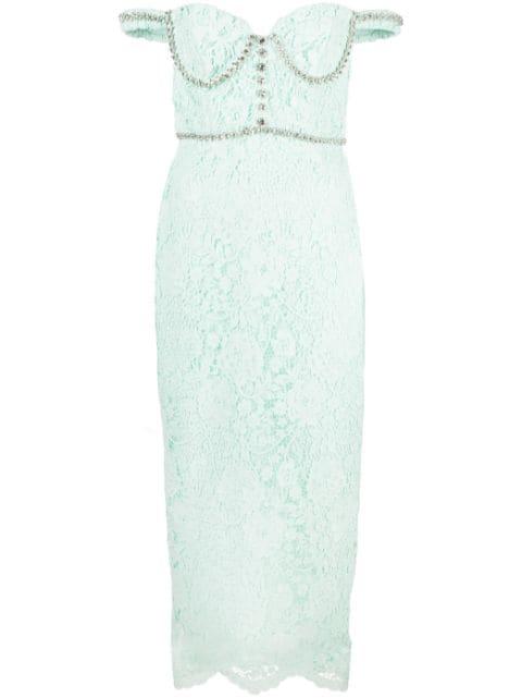 off-shoulder lace midi dress by SELF-PORTRAIT