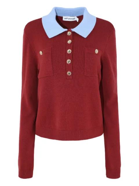 patch-pockets knitted polo top by SELF-PORTRAIT