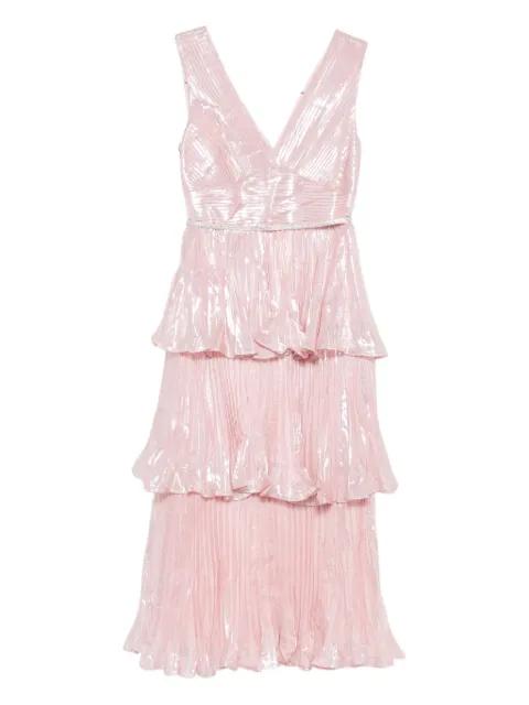 pleated V-neck dress by SELF-PORTRAIT