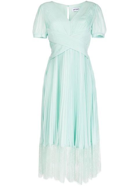 pleated lace-trim midi dress by SELF-PORTRAIT