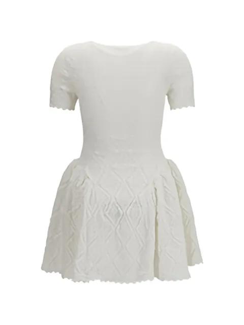 pointelle-knit flared mini dress by SELF-PORTRAIT