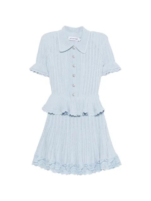 pointelle peplum knit mini dress by SELF-PORTRAIT