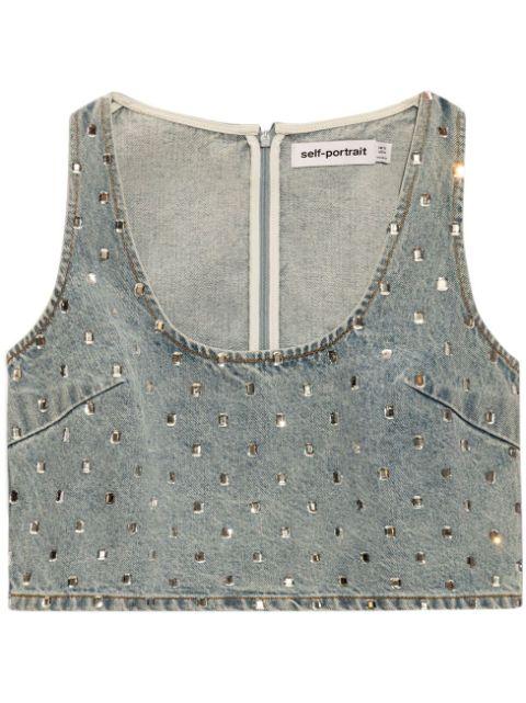 rhinestone-embellished denim top by SELF-PORTRAIT
