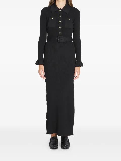 ribbed frill maxi dress by SELF-PORTRAIT