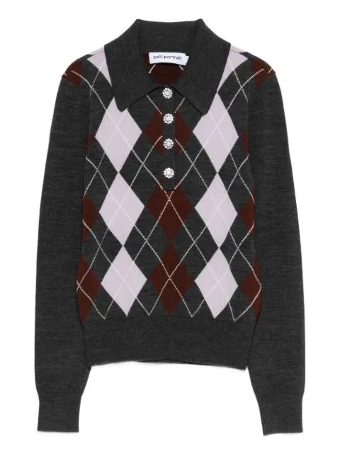 ribbed-knit polo top by SELF-PORTRAIT