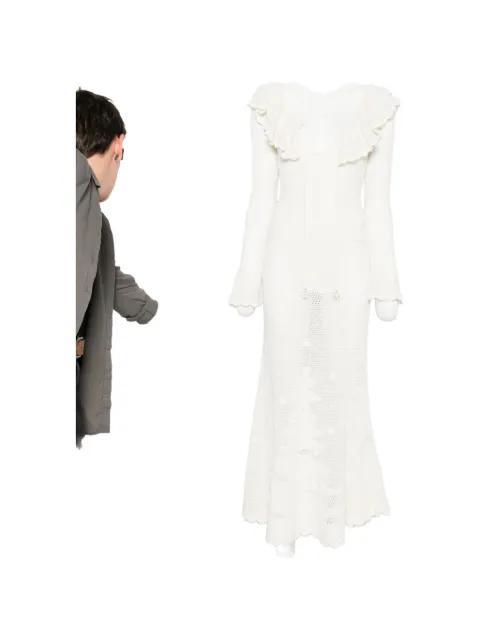 ruffled crochet-knit dress by SELF-PORTRAIT