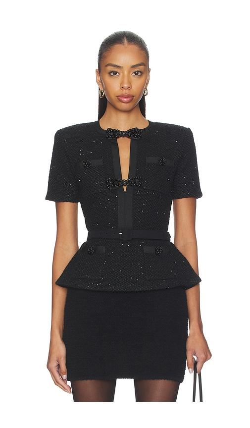 self-portrait Black Sequin Knit Top in Black by SELF-PORTRAIT